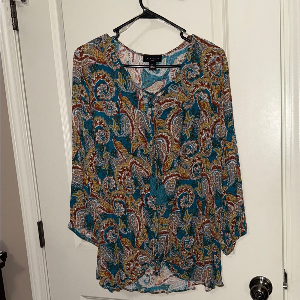 I.N. Studio Teal and orange  Paisley Blouse button down